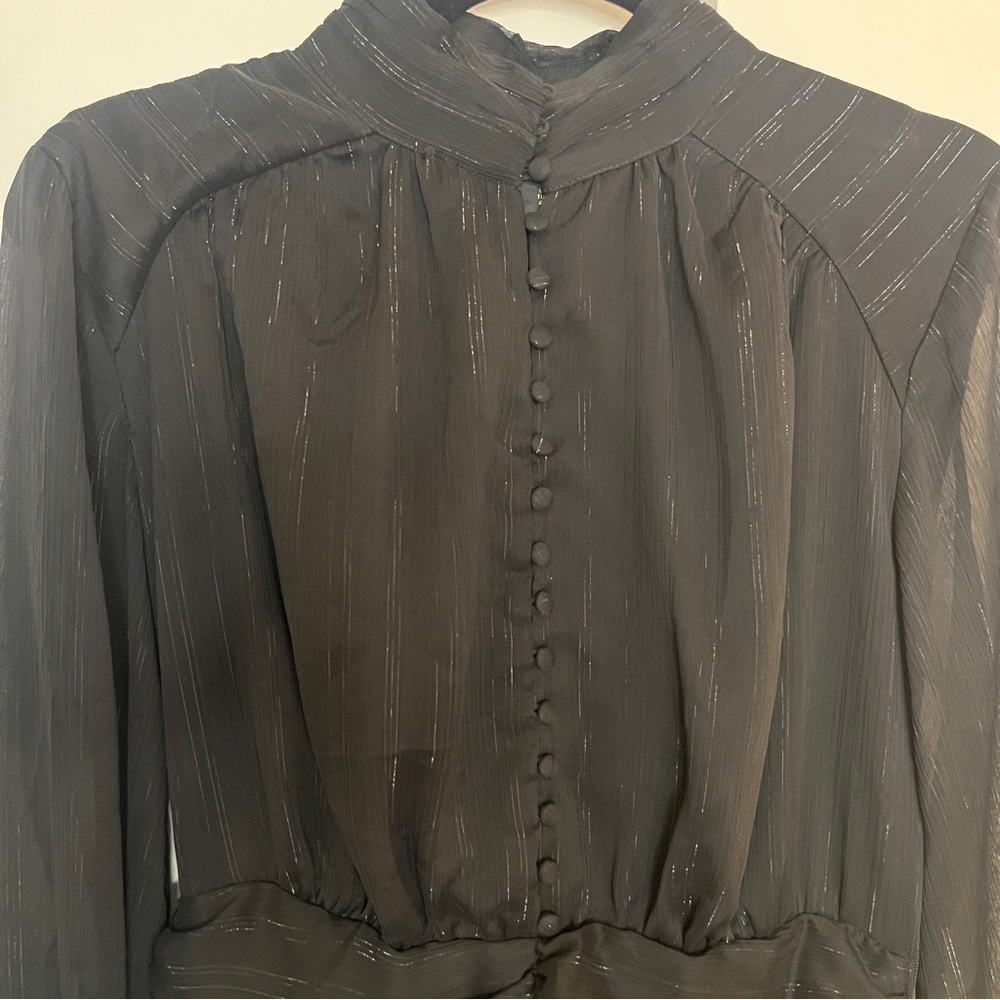 House of Harlow Black Ruched Metallic Pinstripe dress - Size 2 - Picture 5 of 7